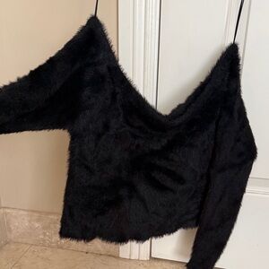 Divided Black Fuzzy Sweater